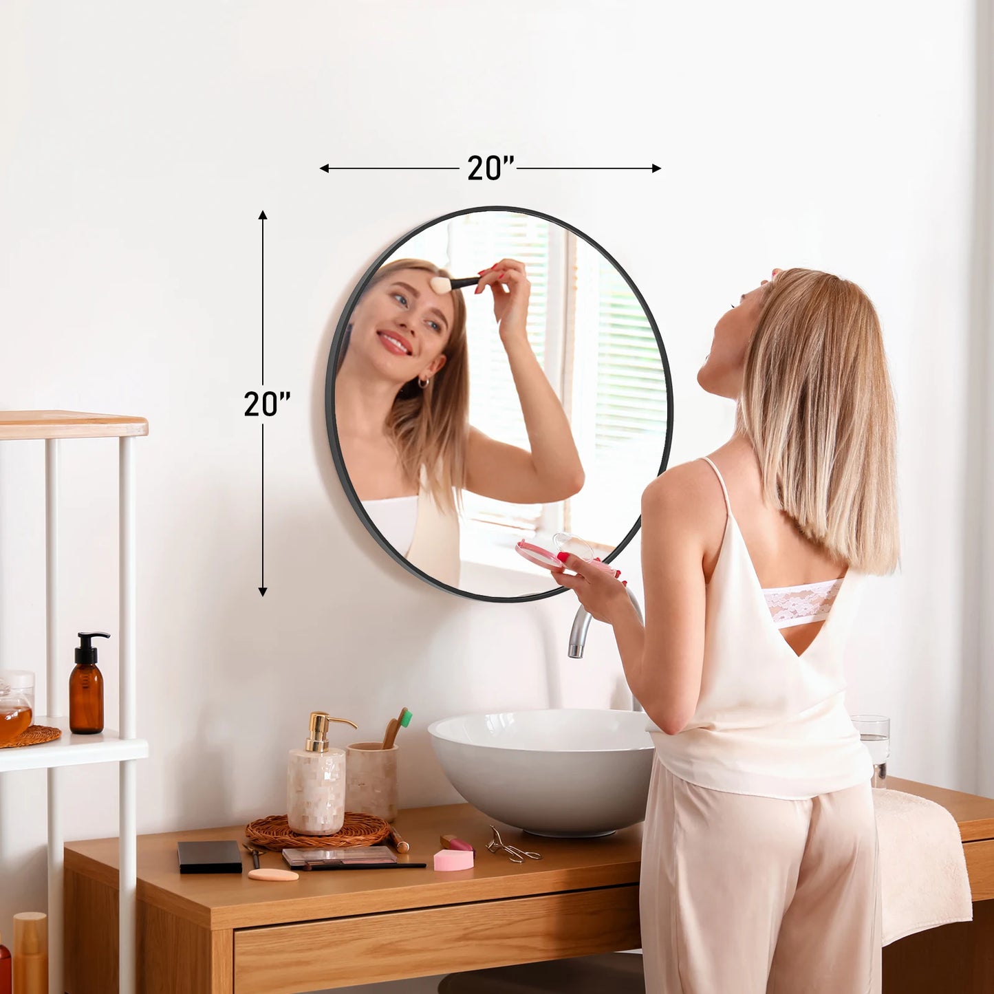 JHK Round Vanity Mirror Framed Matte Metal Wall Mount