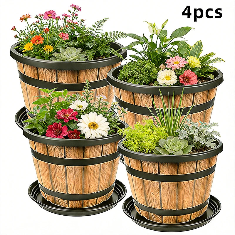 Indoor Resin Barrel Planter for Balcony and Home Office