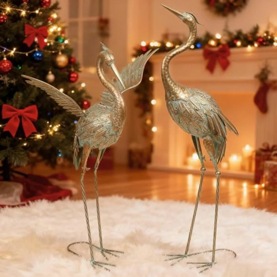 SHXI Garden Cranes Statues Set Of 2 Waterproof Metal Herons