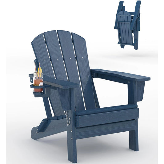 HiMISS Folding Adirondack Chair With Cup Holder All Weather HDPE