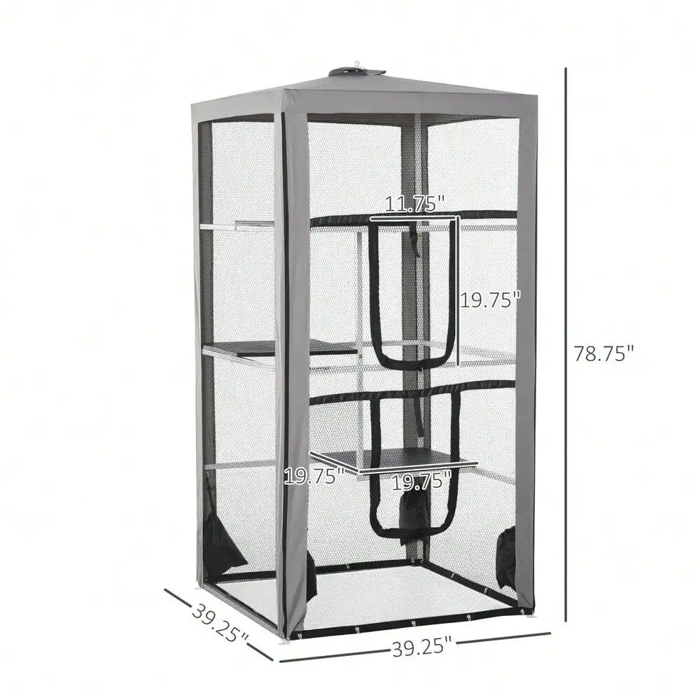 Outdoor Cat House Playpen With Three Platforms And Sandbags