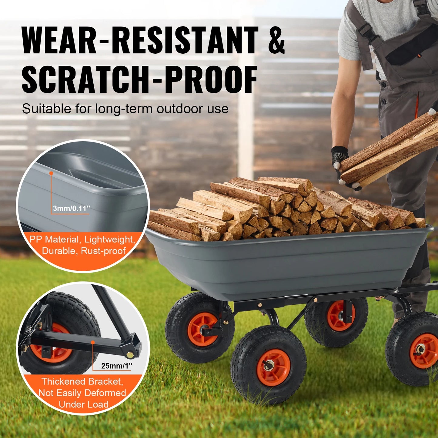 SucceBuy Poly Garden Dump Cart With Steel Frame And Handle