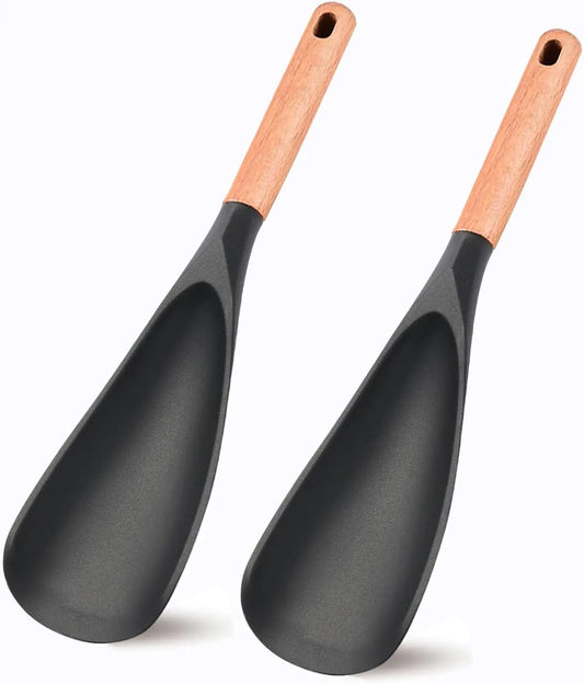 Heat-Resistant Silicone Cooking Spoon With Wooden Handle 2-Pack