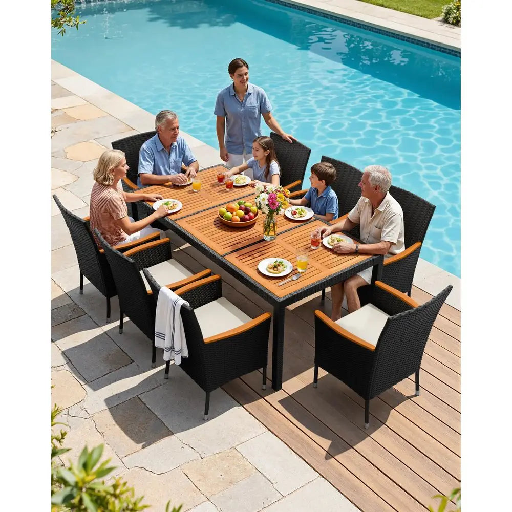 Outdoor 9 Piece Patio Dining Set With Acacia Wood Table And Chairs