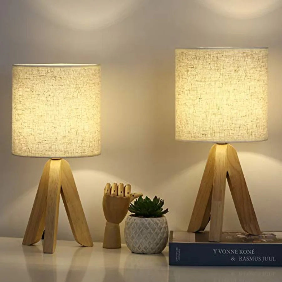 Wooden Tripod Table Lamps Set of 2 with Linen Shade