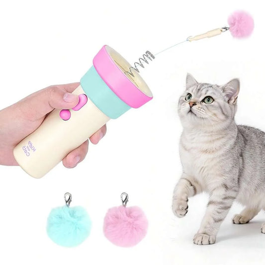 Interactive Automatic Cat Toy Wand With Pom Pom Balls
