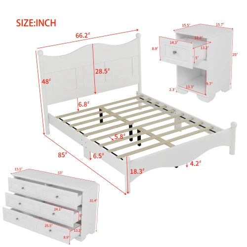 Retro Style 4 Piece Bedroom Set With Platform Bed Storage