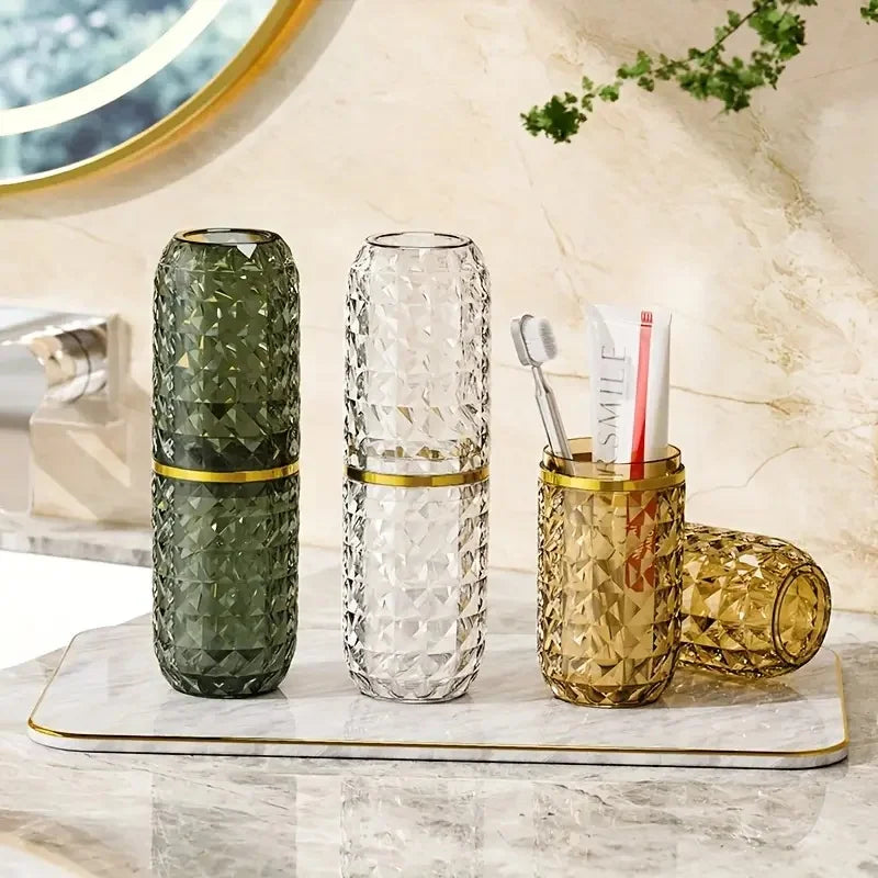 Light Luxury Diamond Pattern Travel Portable Wash Cup Set