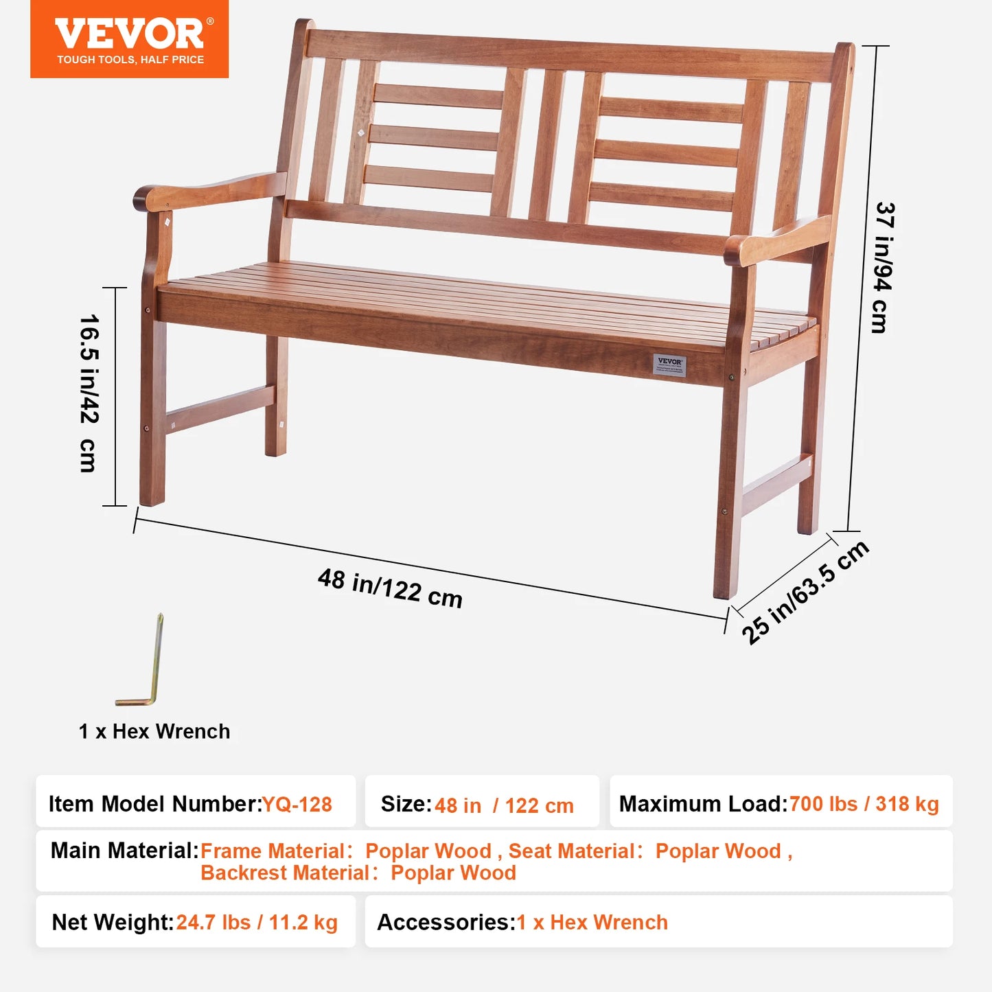SucceBuy Outdoor Wood and Metal Garden Bench