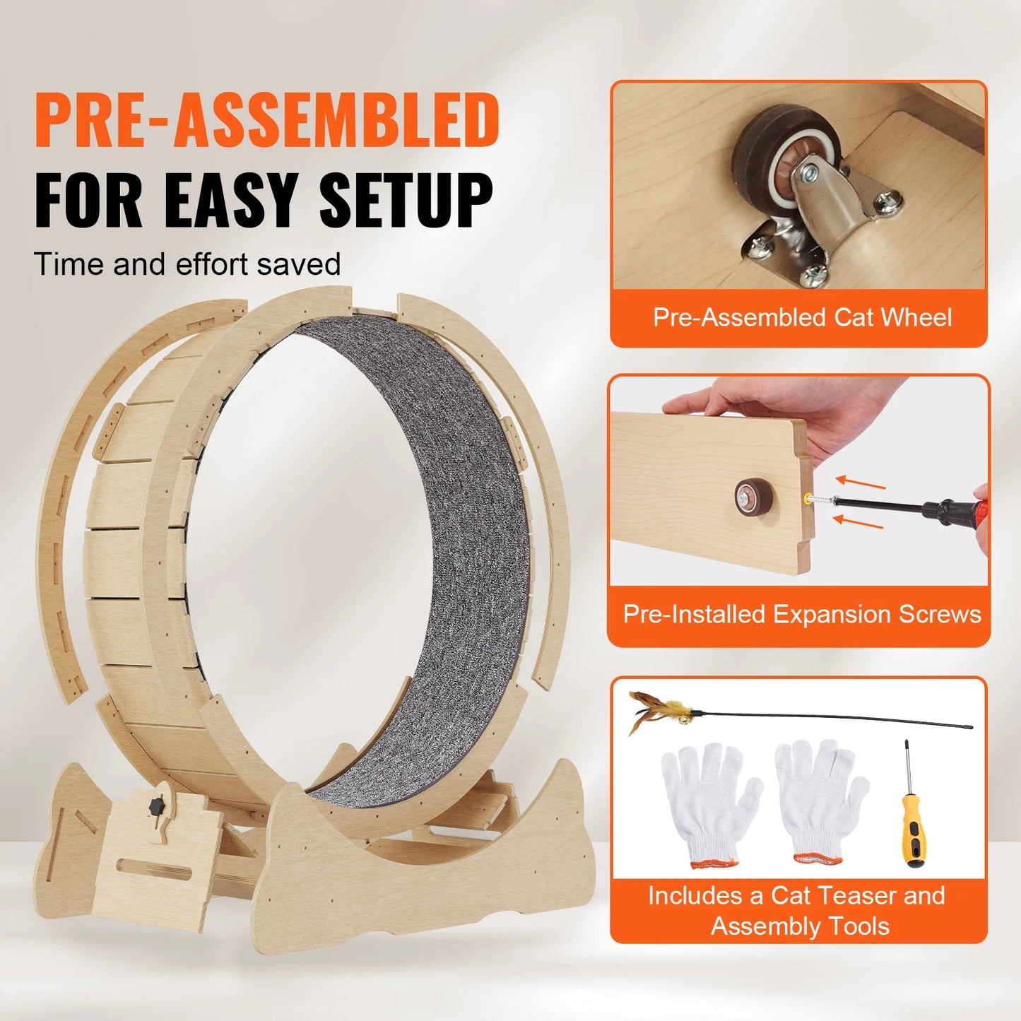 SucceBuy Wooden Cat Exercise Wheel For Indoor Running And Play