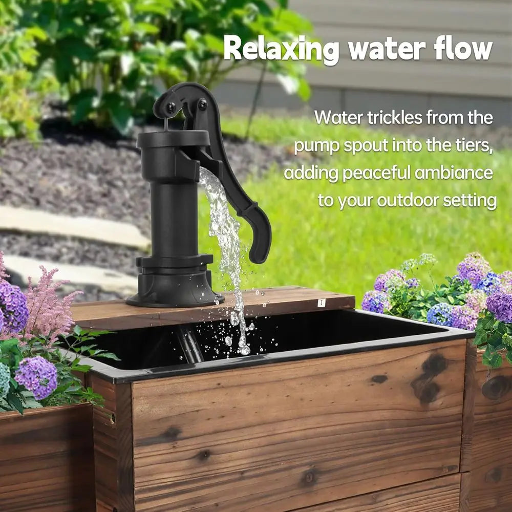 Outdoor Water ountain,loor Wooden Recular Pump Old-ashioned ountain with lower Box,Electric Decorative Hand Pump, Outdoor Water