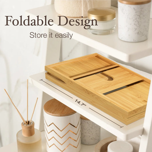 Bamboo Bathtub Tray Caddy for Wine Books and Tablet