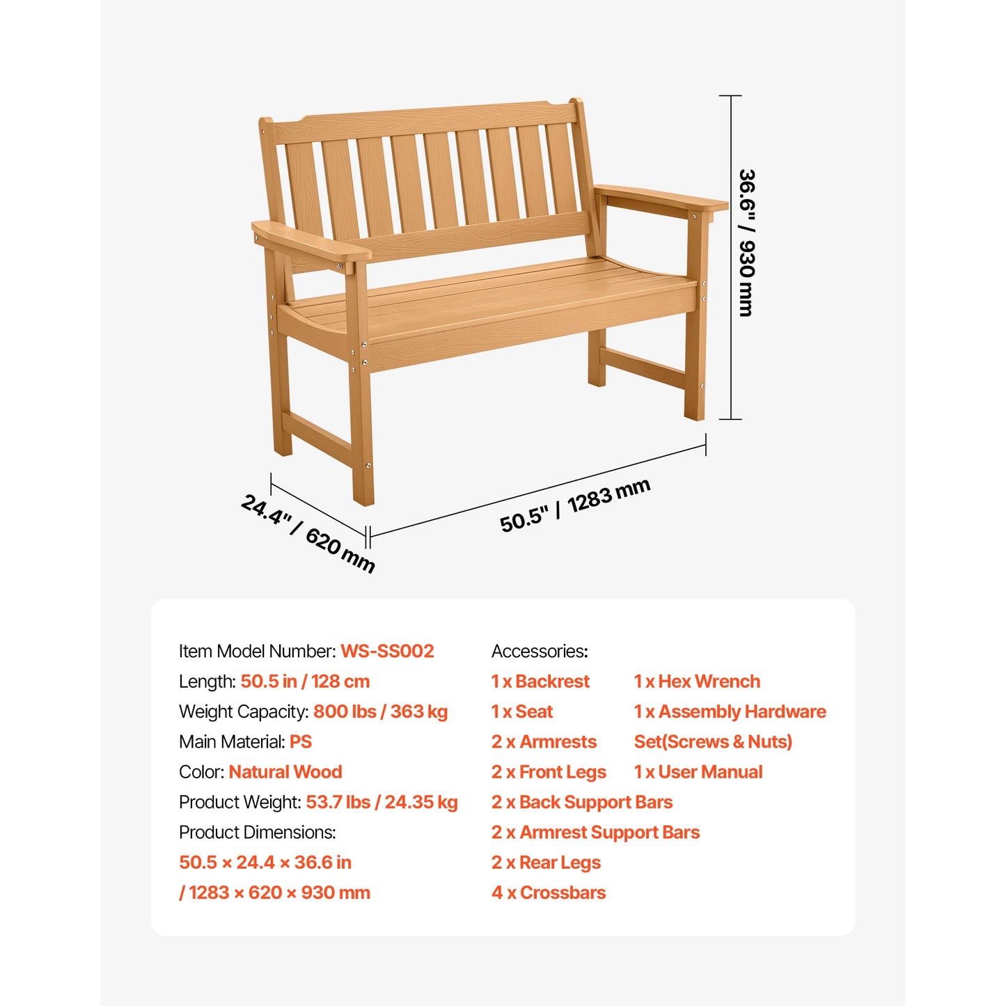SucceBuy Outdoor Wood and Metal Garden Bench