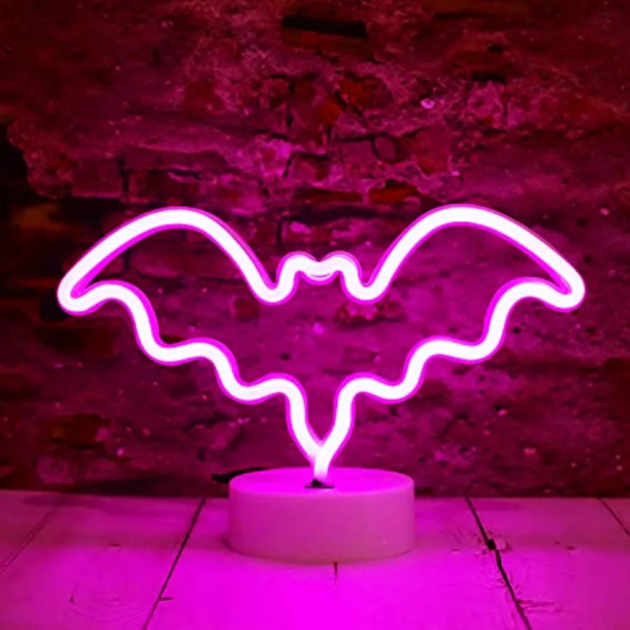 LED Neon Bat Lights Bat Shaped Sign Night Light Battery Operated