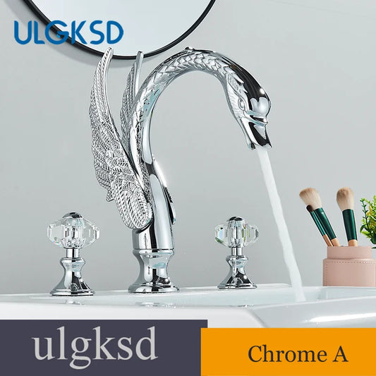 Ulgksd Swan Shape Bathroom Faucet With Crystal Handles Hot Cold
