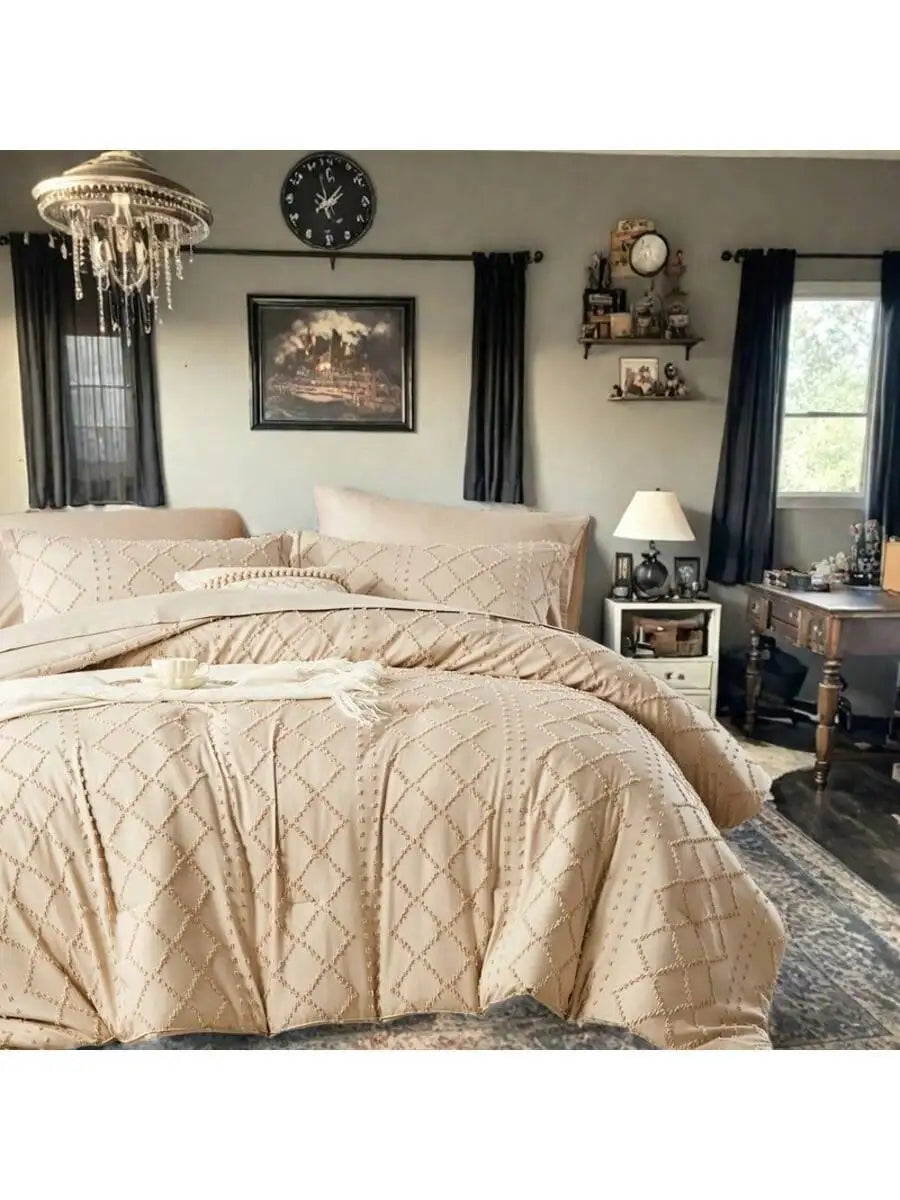 7 Piece Lightweight Solid Comforter Set For All Seasons Bedding