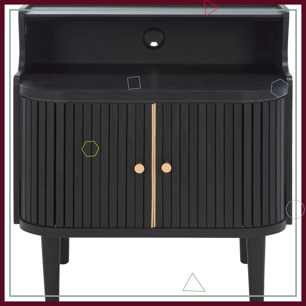 Mid-Century Modern Nightstand With Tambour Door And Hutch