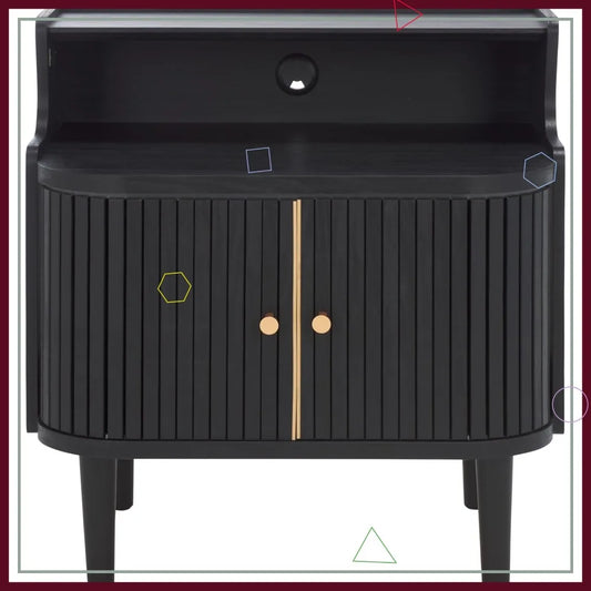 Mid-Century Modern Nightstand With Tambour Door And Hutch