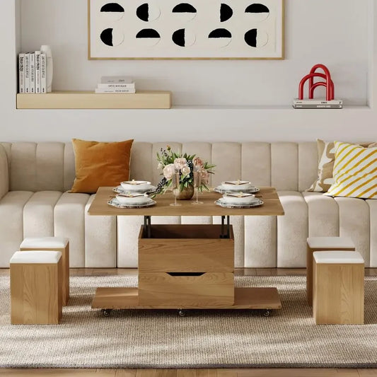 XMSJ Natural Lift Top Coffee Table With Hidden Storage