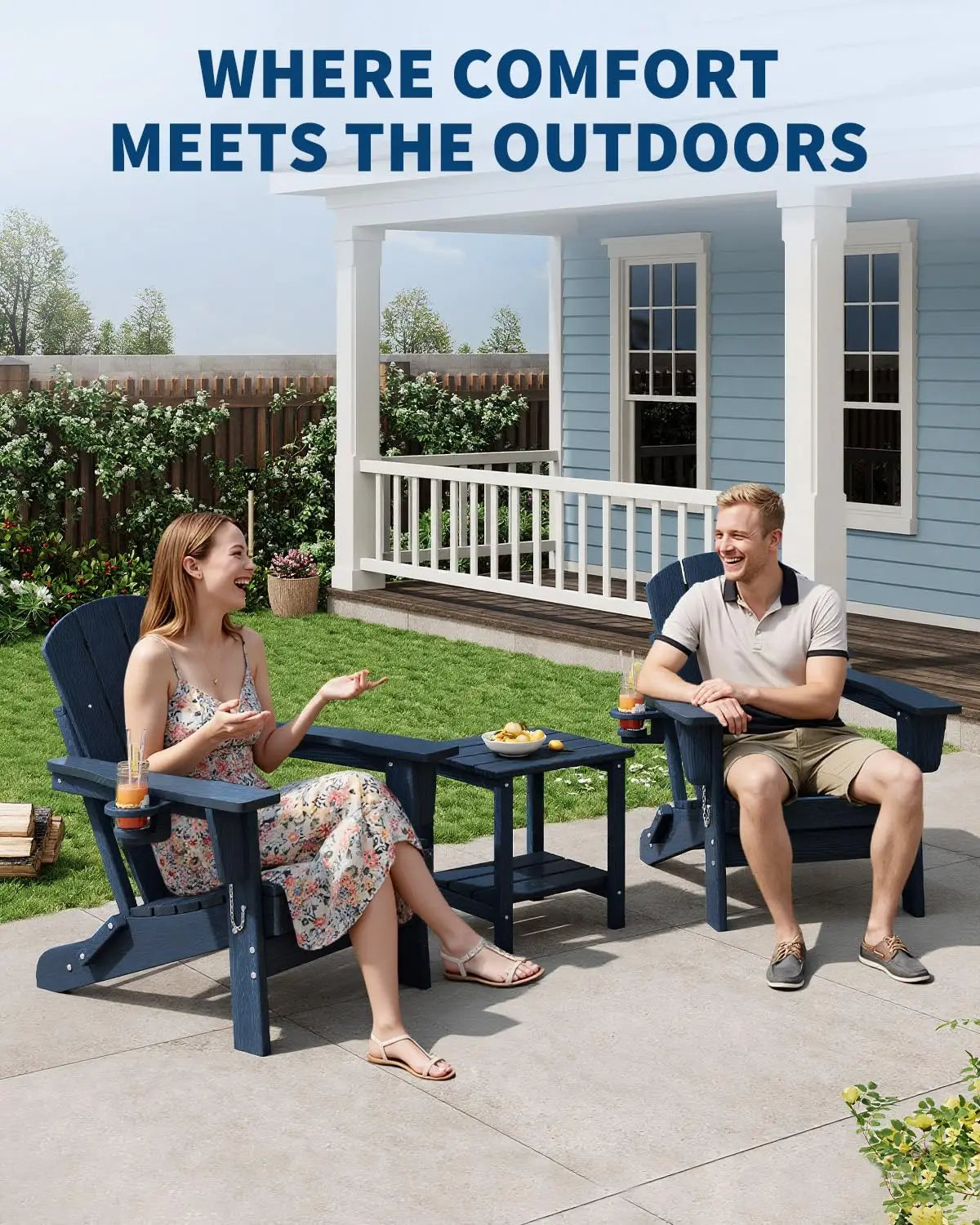 HiMISS Folding Adirondack Chair With Cup Holder All Weather HDPE