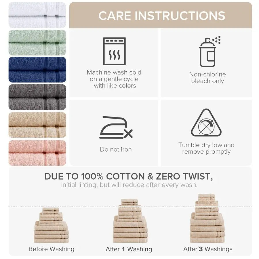 Luxury 100 Percent Cotton Bath Towel Set Quick Dry Soft