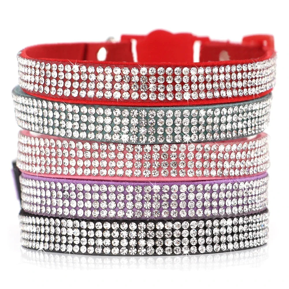 Soft Suede Cat Collar With Rhinestones And Bell Breakaway Adjustable