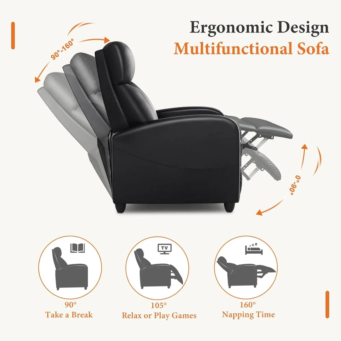 Adjustable Recliner Chair With Lumbar Support PU Leather Sofa