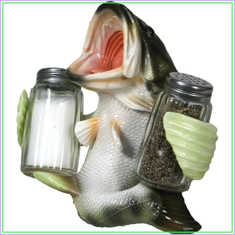 Bass Fish Salt and Pepper Shaker Set Hand Painted Resin