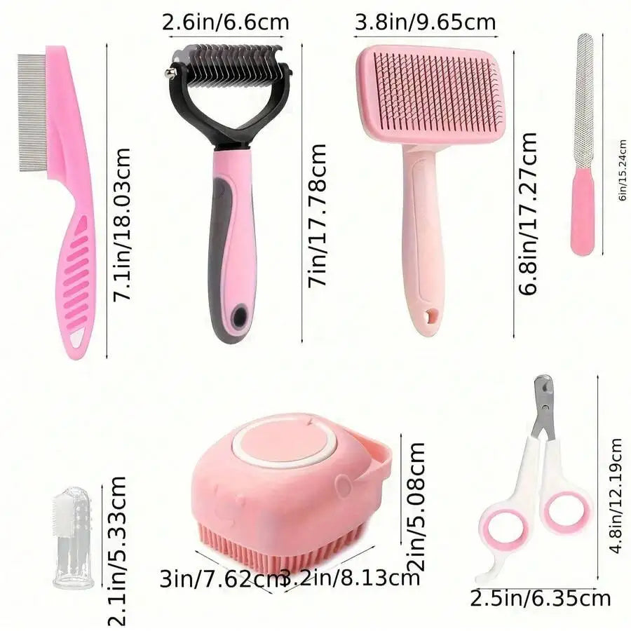 Dog Grooming Kit With Nail Clippers Flea Comb Brush