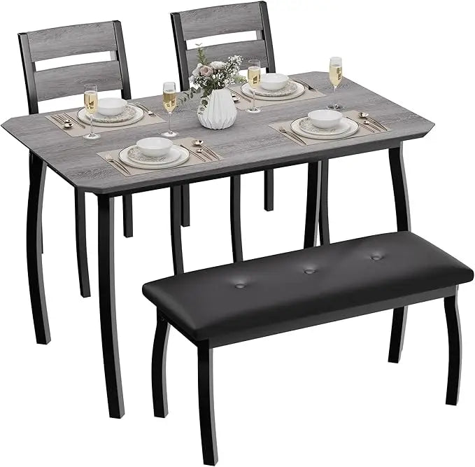 HiMISS Dining Table Set For Four With Chamfered Metal-Leg Frame