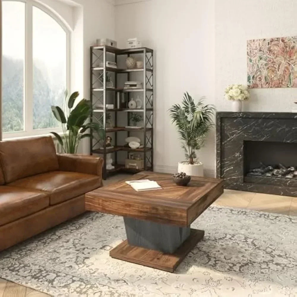 Square Wood Coffee Table For Living Room Modern Center Table