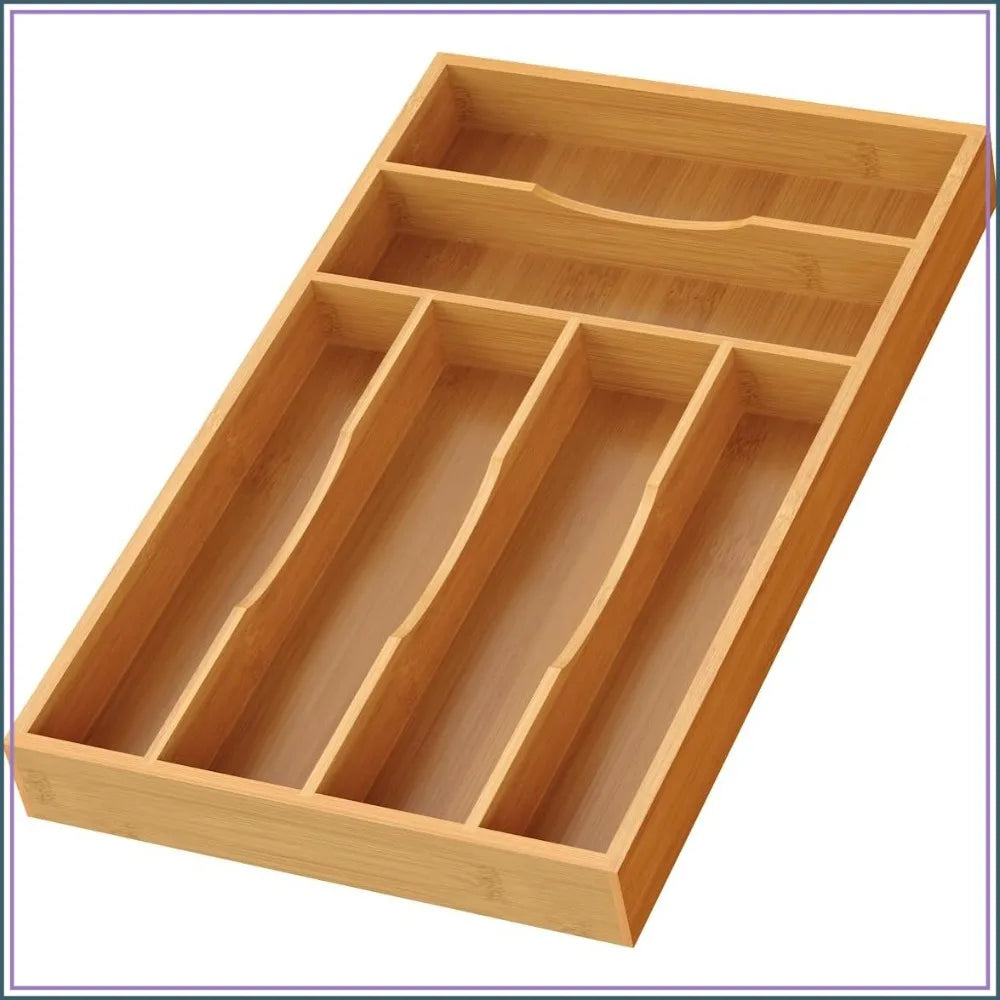 Bamboo Silverware Organizer 6 Slot Drawer Tray For Kitchen Utensils