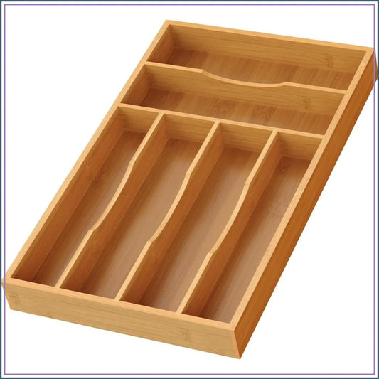 Bamboo Silverware Organizer 6 Slot Drawer Tray For Kitchen Utensils
