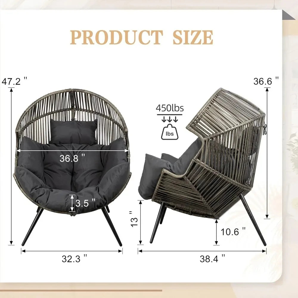 Outdoor Wicker Egg Chair With Cushion For Patio And Balcony