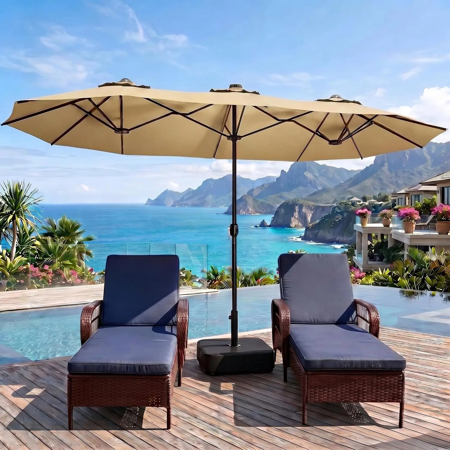 Rectangular Outdoor Double Sided Market Patio Umbrella With Base