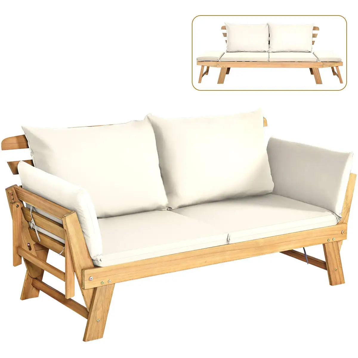 Acacia Outdoor Convertible Patio Sofa Bed With Adjustable Armrests