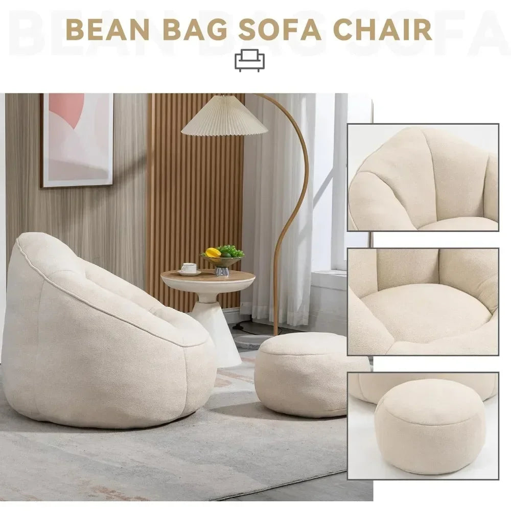 Beanbag Chair and Footstool Foam Couch for Living Rooms