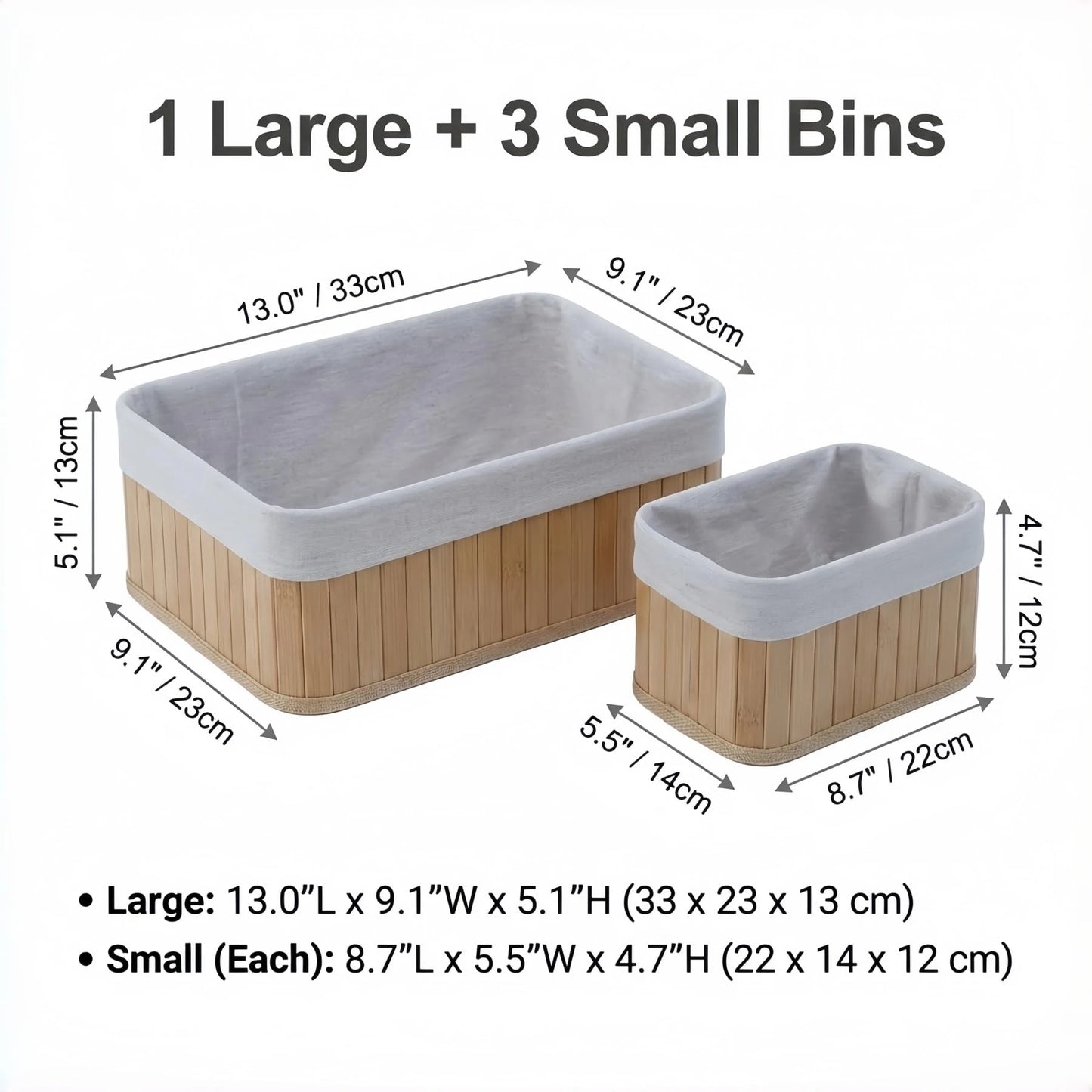 Bamboo Storage Baskets With Removable Washable Liners