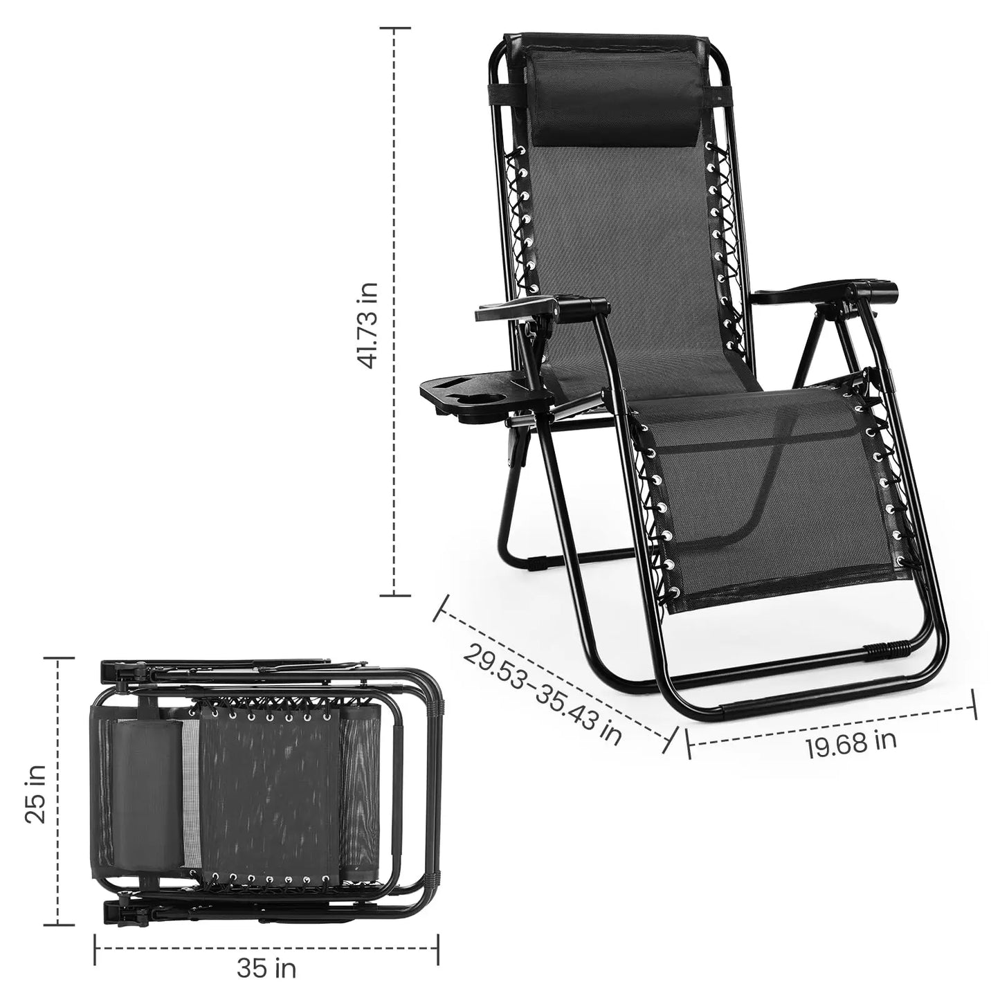 JHK Zero Gravity Set 2 Portable Recliners With Cup Holders