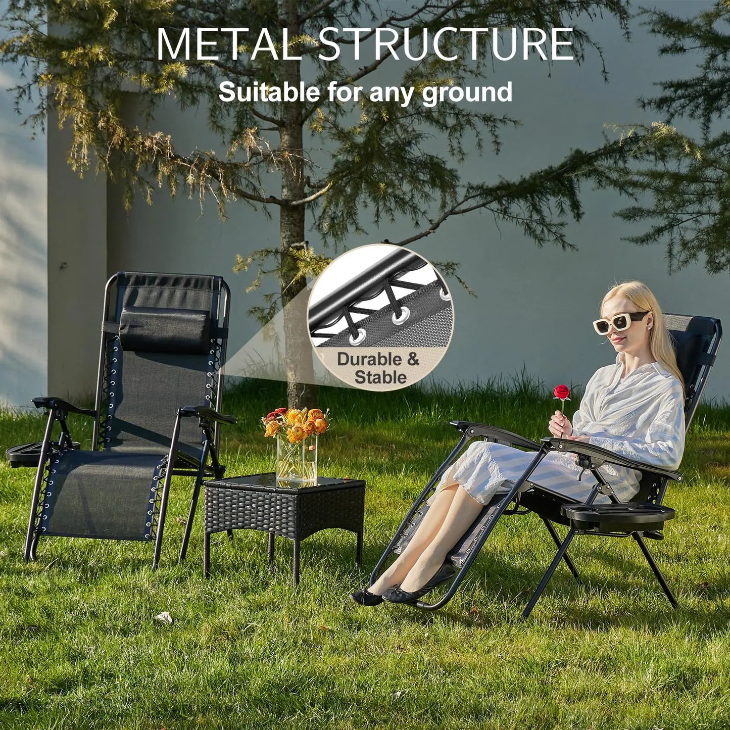 JHK Zero Gravity Set 2 Portable Recliners With Cup Holders