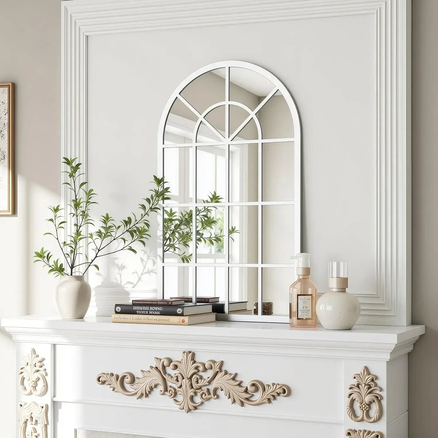 Arched Wall Mirror With Iron Frame For Entryway And Vanity