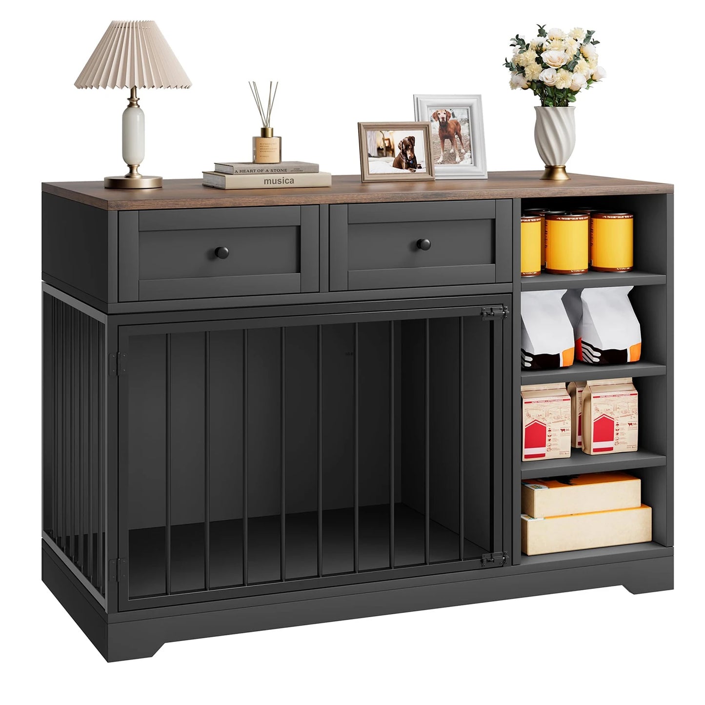 HiMISS Dog Crate Furniture TV Stand With Drawers And Shelves