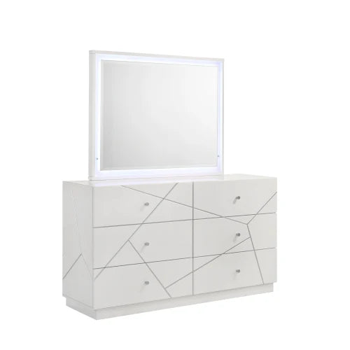 Five Piece Modern Bedroom Set With Lacquer Finish And LED Lighting