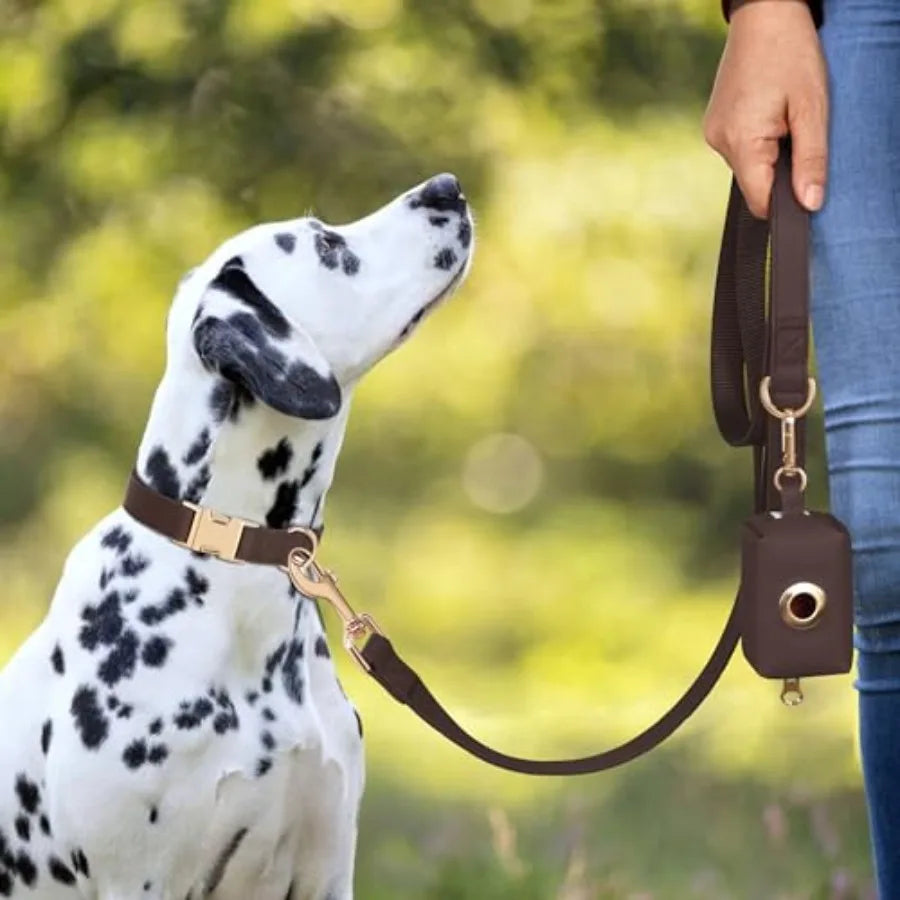 PU Leather Dog Collar Harness Leash Set Poop Bag Holder