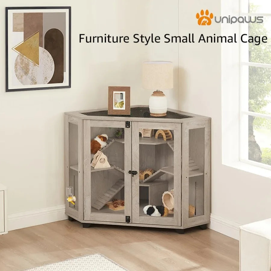 NONECN Corner Small Animal Cage With Ramp And Clear Acrylic