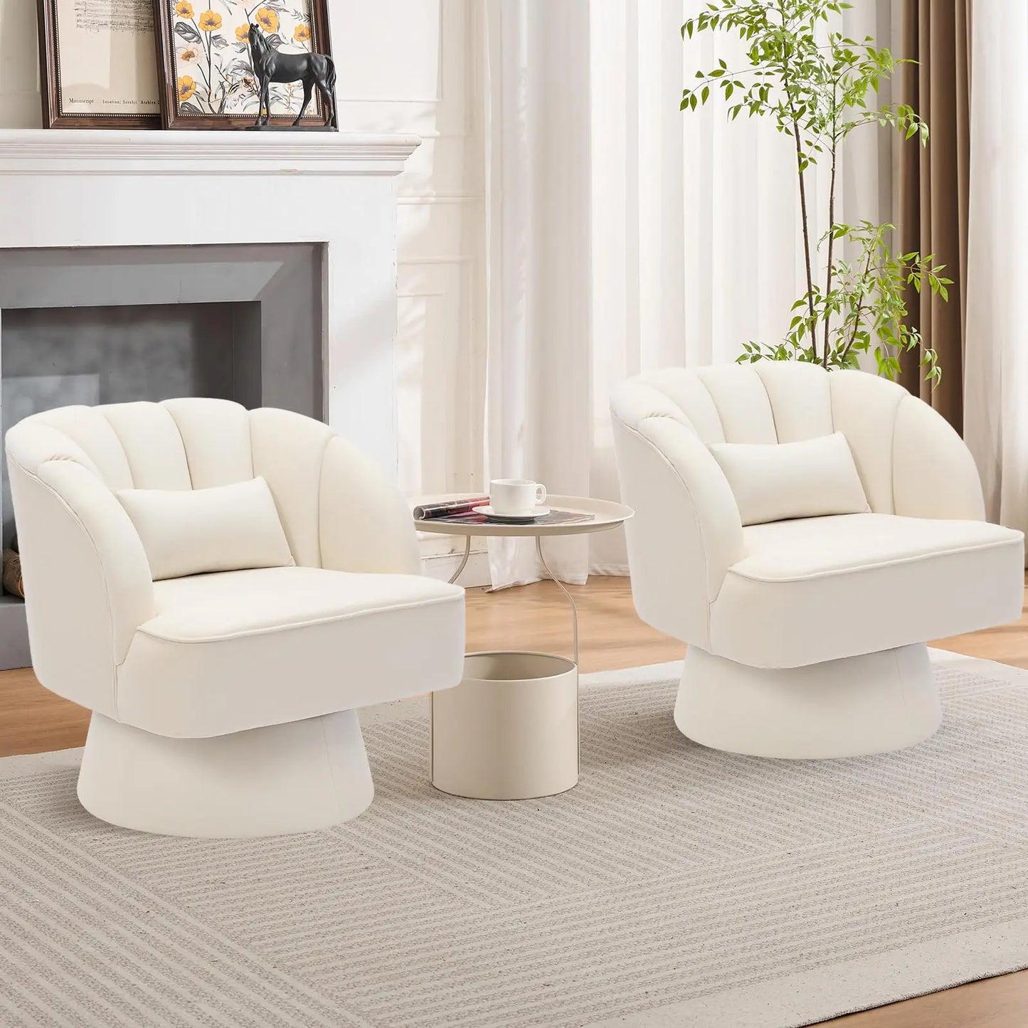 HiMISS Velvet Swivel Barrel Chair With Plush Padding Striped Backrest