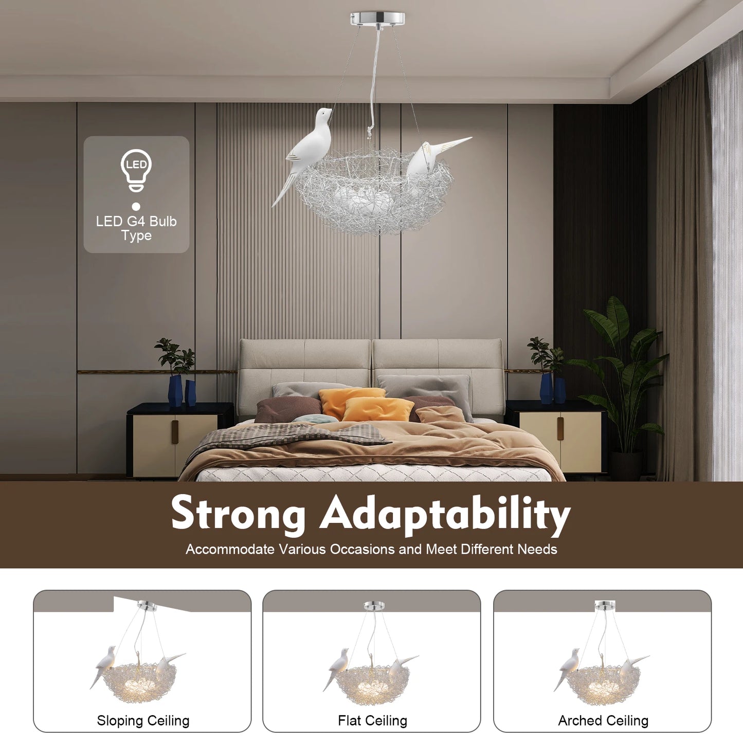 Bird Nest LED Chandelier 25W 4000K Ceiling Light Living Room
