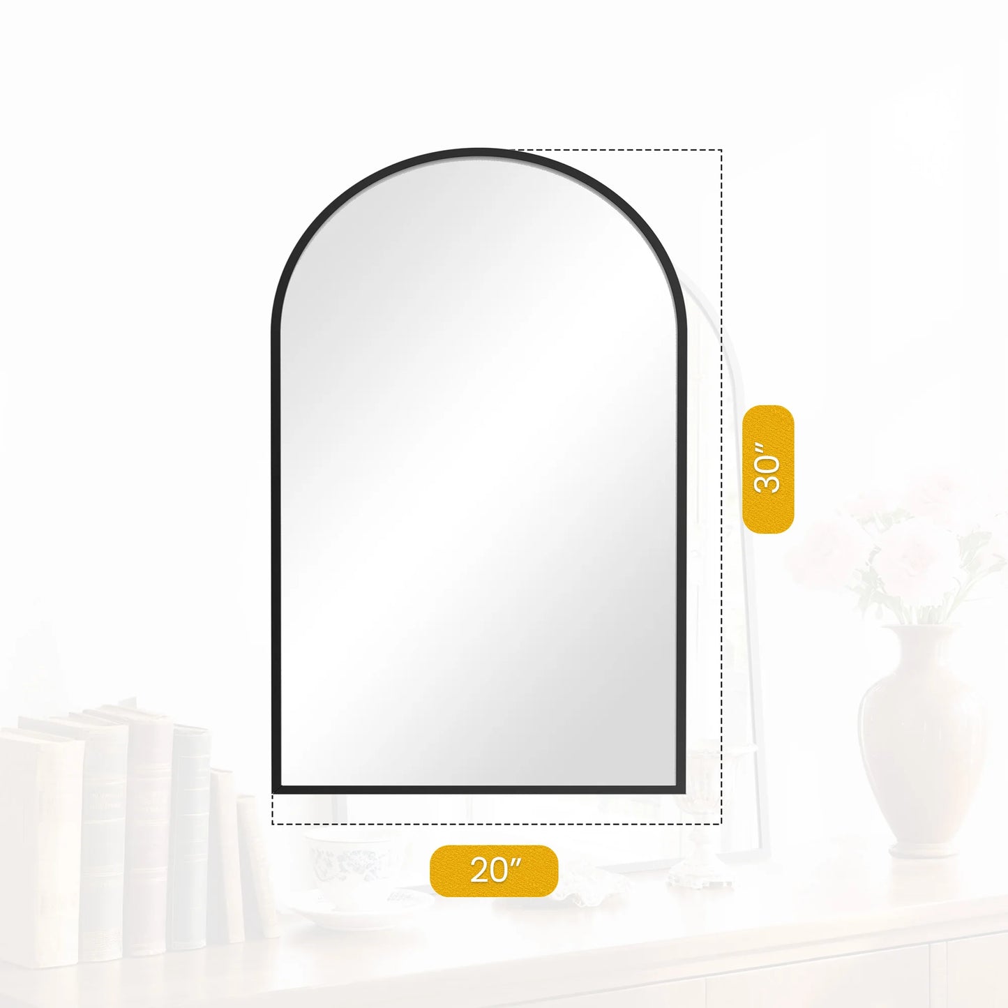 JHK Arched Mirror With Matte Metal Frame For Wall Mount