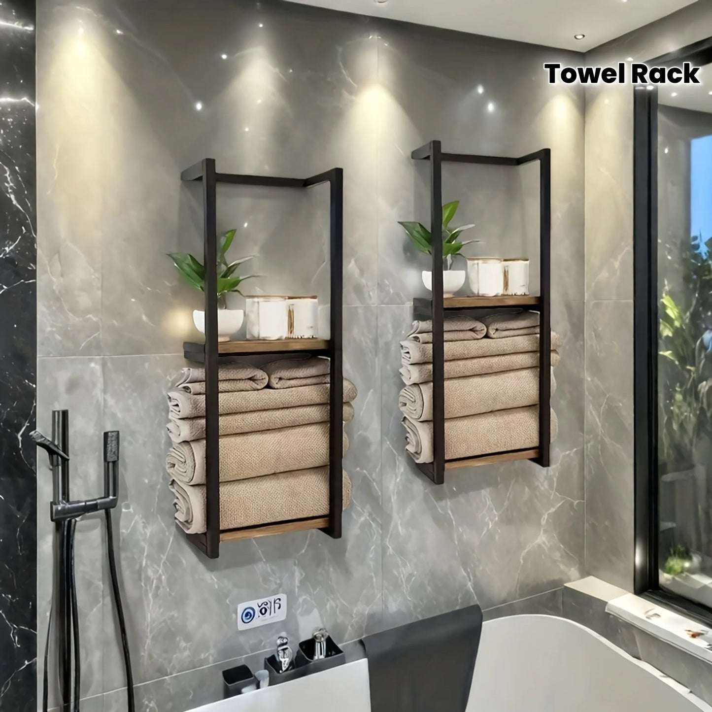 French Country Two Layer Carbon Steel Wall Mounted Towel Rack
