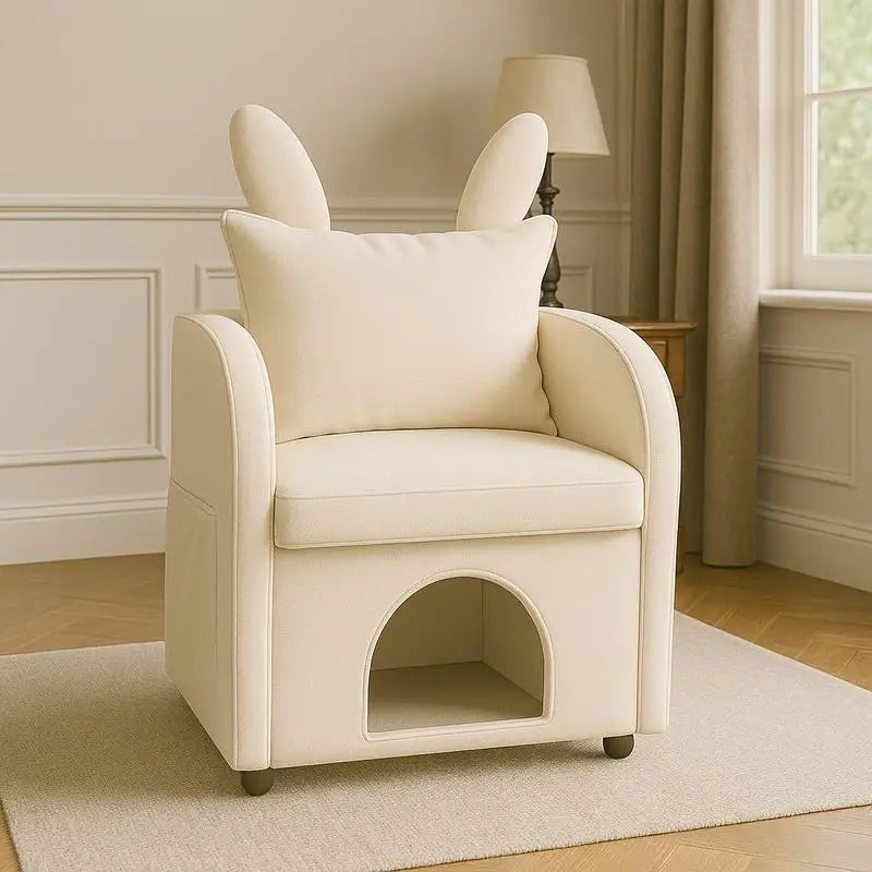 Pet-Friendly Bunny Ear Armchair For Dogs And Cats With Hideaway